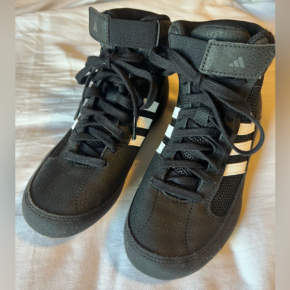 Adidas Black and White High-Top Wrestling Shoes